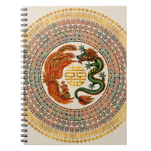 Double Happy Symbol mit Phoenix und Dragon Notizblock (Vorderseite)