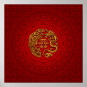Double Happy Symbol mit Phoenix und Dragon Poster (Vorne)