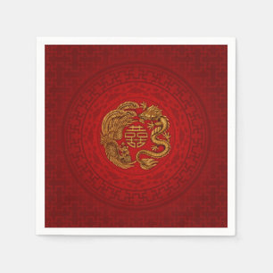 Double Happy Symbol mit Phoenix und Dragon Serviette