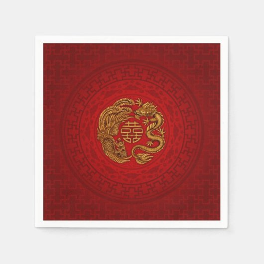 Double Happy Symbol mit Phoenix und Dragon Serviette (Vorderseite)