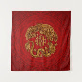 Double Happy Symbol mit Phoenix und Dragon Ta Wandteppich (Vorderseite (Horizontal))