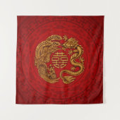 Double Happy Symbol mit Phoenix und Dragon Ta Wandteppich (Vorderseite)