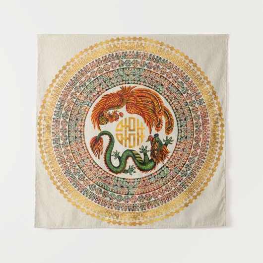 Double Happy Symbol mit Phoenix und Dragon Wandteppich (Vorderseite (Horizontal))