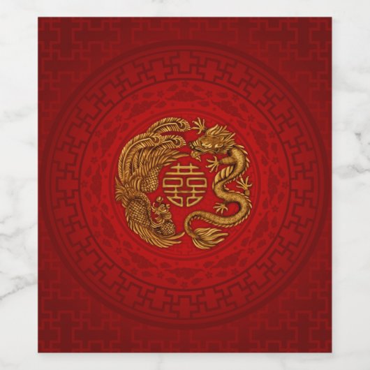 Double Happy Symbol mit Phoenix und Dragon Weinetikett (Einzelnes Label)