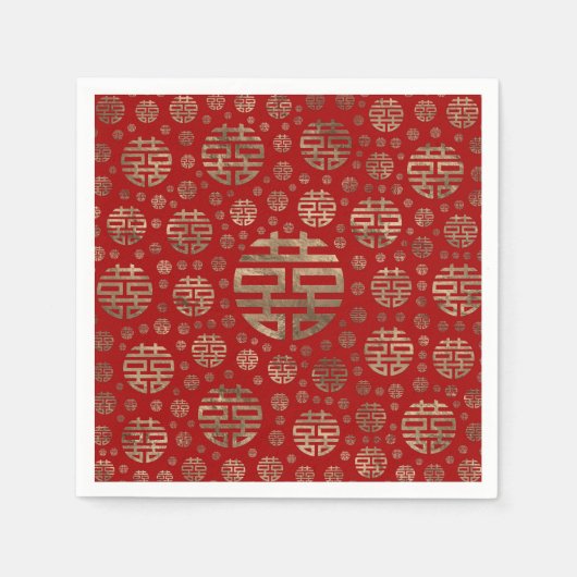 Double Happy Symbol Muster - Gold auf Rot Serviette (Vorderseite)
