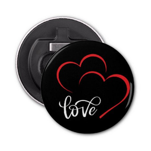 Double Heart 'Love' Badge/Pin Button Flaschenöffner (Vorderseite)