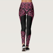 Double Hibiscus  Pink on Black  Leggings (Rückseite)
