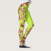 Double Hibiscus Pink on Lime Leggings (Rechts)