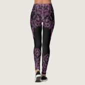 Double Hibiscus Purple on Black Leggings (Rückseite)