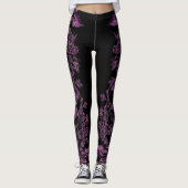 Double Hibiscus Purple on Black Leggings (Vorderseite)