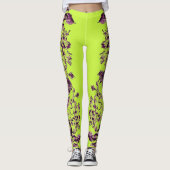 Double Hibiscus Purple on Lime Leggings (Vorderseite)