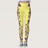 Double Hibiscus Purple on Yellow  Leggings (Vorderseite)