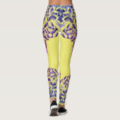 Double Hibiscus Purple on Yellow Varied Leggings (Rückseite)
