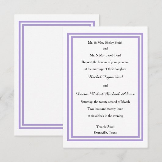 Double Lavender Trim - 3x5 Einladung zur Hochzeit (Vorne/Hinten)