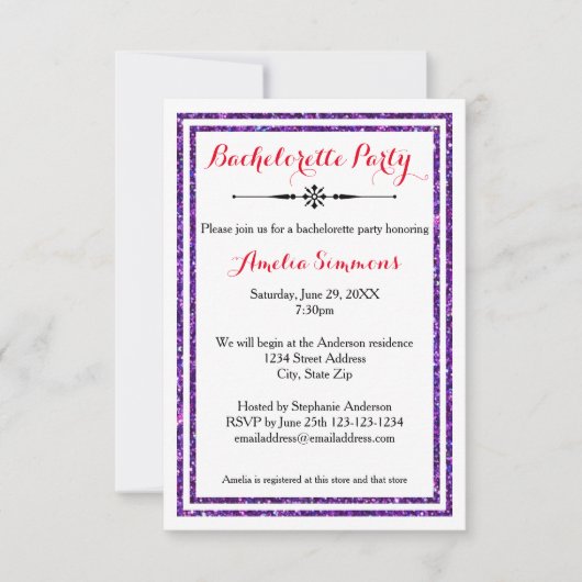 Double Lila Trim - 3x5 Bachelorette Einladung (Vorderseite)