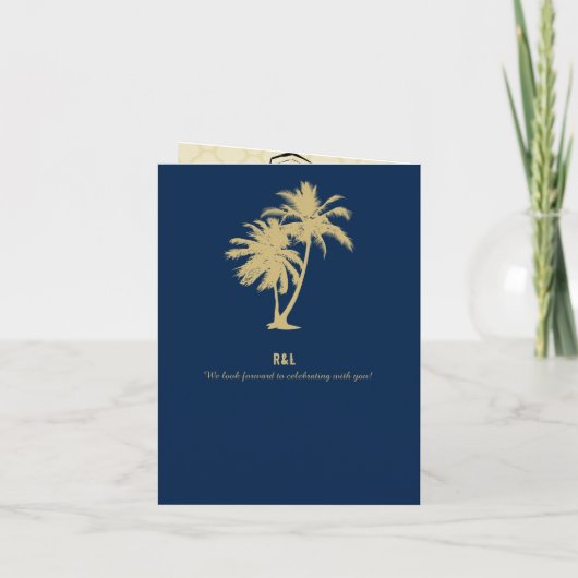 Double Palm Tree Blue Gold Wedding Passport Einladung (Rückseite)