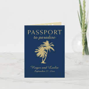 Double Palm Tree Blue Gold Wedding Passport Einladung