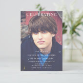 Double Photo Masculine Funeral Service Einladung (Stehend Vorderseite)