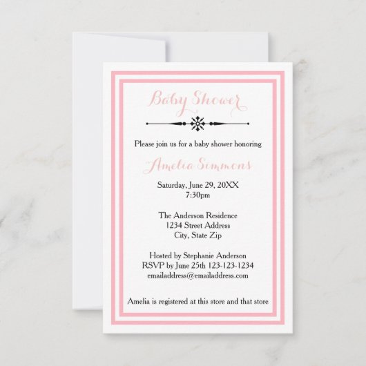 Double Pink Trim - 3x5 Baby Dusche Einladung (Vorderseite)