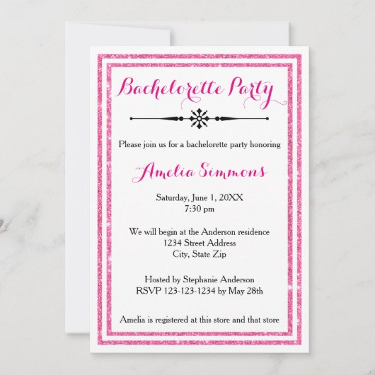 Double Pink Trim - Junggeselinnen-Abschied Einladu Einladung (Vorderseite)