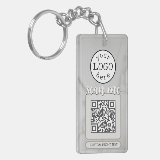 Double QR Code für Business Elegant White Marble Schlüsselanhänger (Vorderseite links)