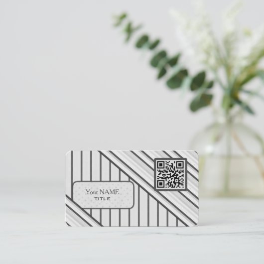 Double QR Code Retro Grau Visitenkarte (Stehend Vorderseite)