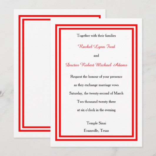Double Red Trim - 12x18 Hochzeit Einladung (Vorne/Hinten)