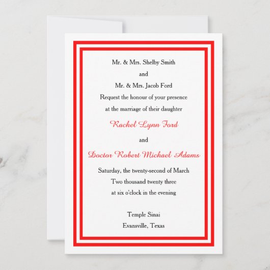 Double Red Trim - 12x18 Wedding Einladung (Vorderseite)