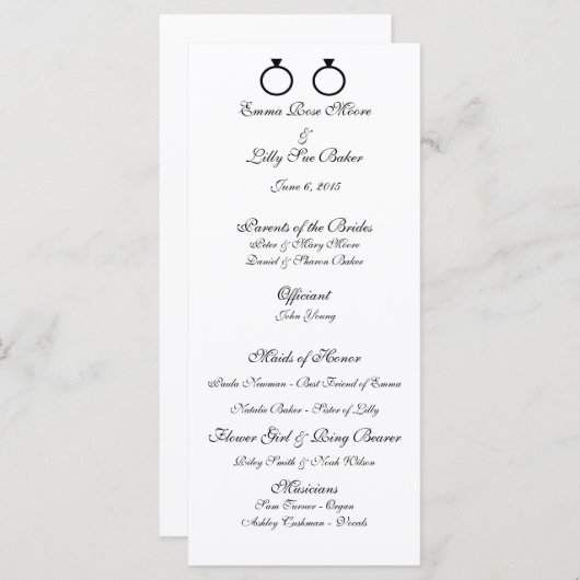 "Double Rings" Hochzeitsprogramme Programm (Vorne/Hinten)