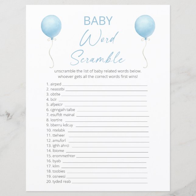 Double Side Blue Balloon Baby Shower Game Card (Vorderseite)