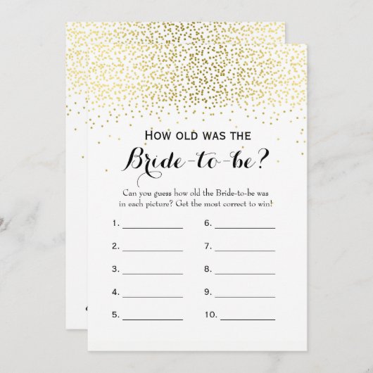 Double Side Gold Confetti Brautparty Games Hinweiskarte (Vorne/Hinten)