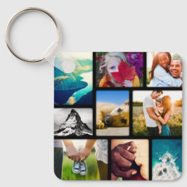 Double Sided 18 Photo Collage Black Metal Keychain Schlüsselanhänger