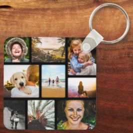 Double Sided 18 Photo Collage Black Metal Keychain Schlüsselanhänger