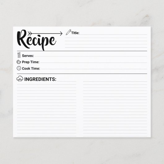Double Sided Blank Recipe Card (Cooking Cards) (Vorderseite)