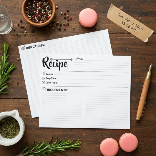 Double Sided Blank Recipe Card (Cooking Cards)