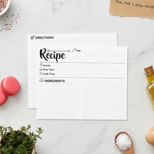 Double Sided Blank Recipe Card (Cooking Cards)