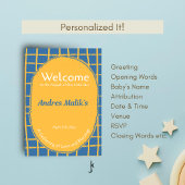 Double-Sided Blue Yellow Bright Plaid Hand-Drawn Einladung