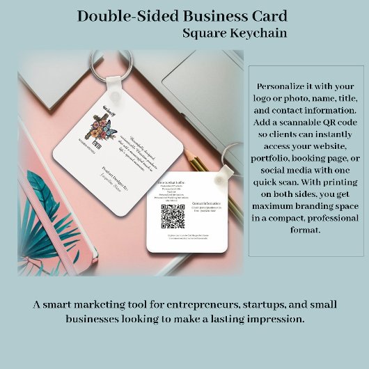 Double Sided Business Card Square Keychain Schlüsselanhänger