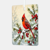 Double Sided Christmas Cardinals Ornament Aus Metall (Vorderseite links)