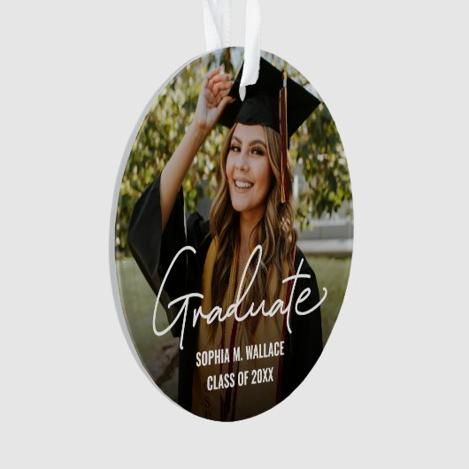 Double sided Handlettering Graduate Custom Photo Ornament (Vorderseite)