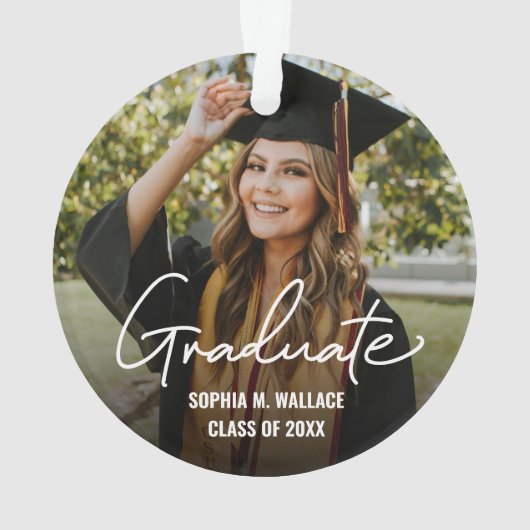 Double sided Handlettering Graduate Custom Photo Ornament (Rückseite)
