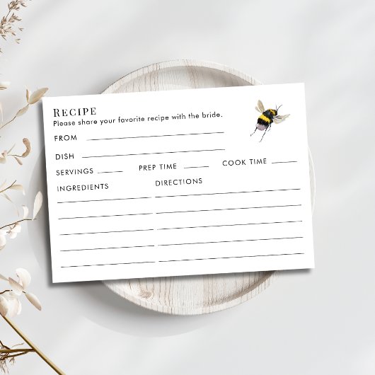 Double Sided Honey Bee Bridal Shower Recipe  Begleitkarte