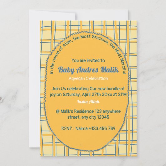 Double-Sided Light Yellow Bright Plaid Hand-Drawn Einladung (Vorderseite)