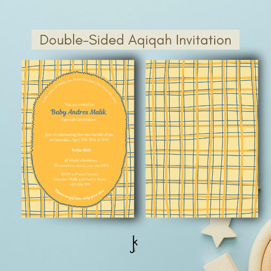 Double-Sided Light Yellow Bright Plaid Hand-Drawn Einladung