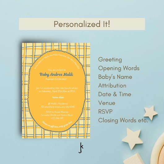 Double-Sided Light Yellow Bright Plaid Hand-Drawn Einladung