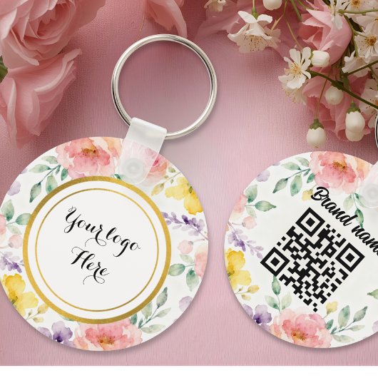 Double sided Logo QR Code floral keychain Schlüsselanhänger