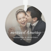Double sided Married & Merry Newlywed Custom Photo Ornament (Rückseite)