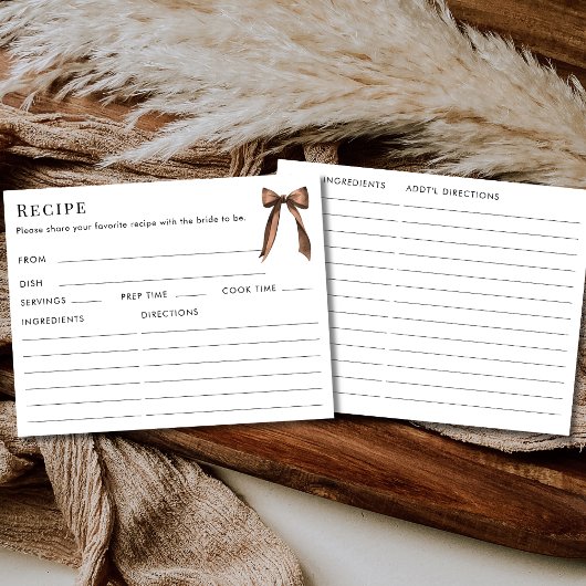 Double Sided Mocha Brown Bow Recipe Bridal Shower Begleitkarte