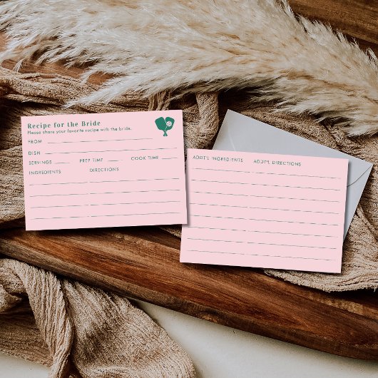 Double Sided Pink Green Bridal Shower Recipe  Begleitkarte