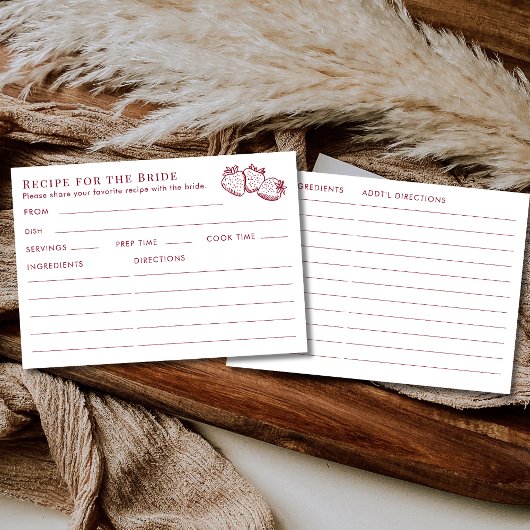 Double Sided Red Strawberry Bridal Shower Recipe  Begleitkarte